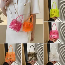 PVC Clear Chain Shoulder Bag Daily Transparent Candy Color Mini Messenger Bag Jelly Small Bag Women Girls