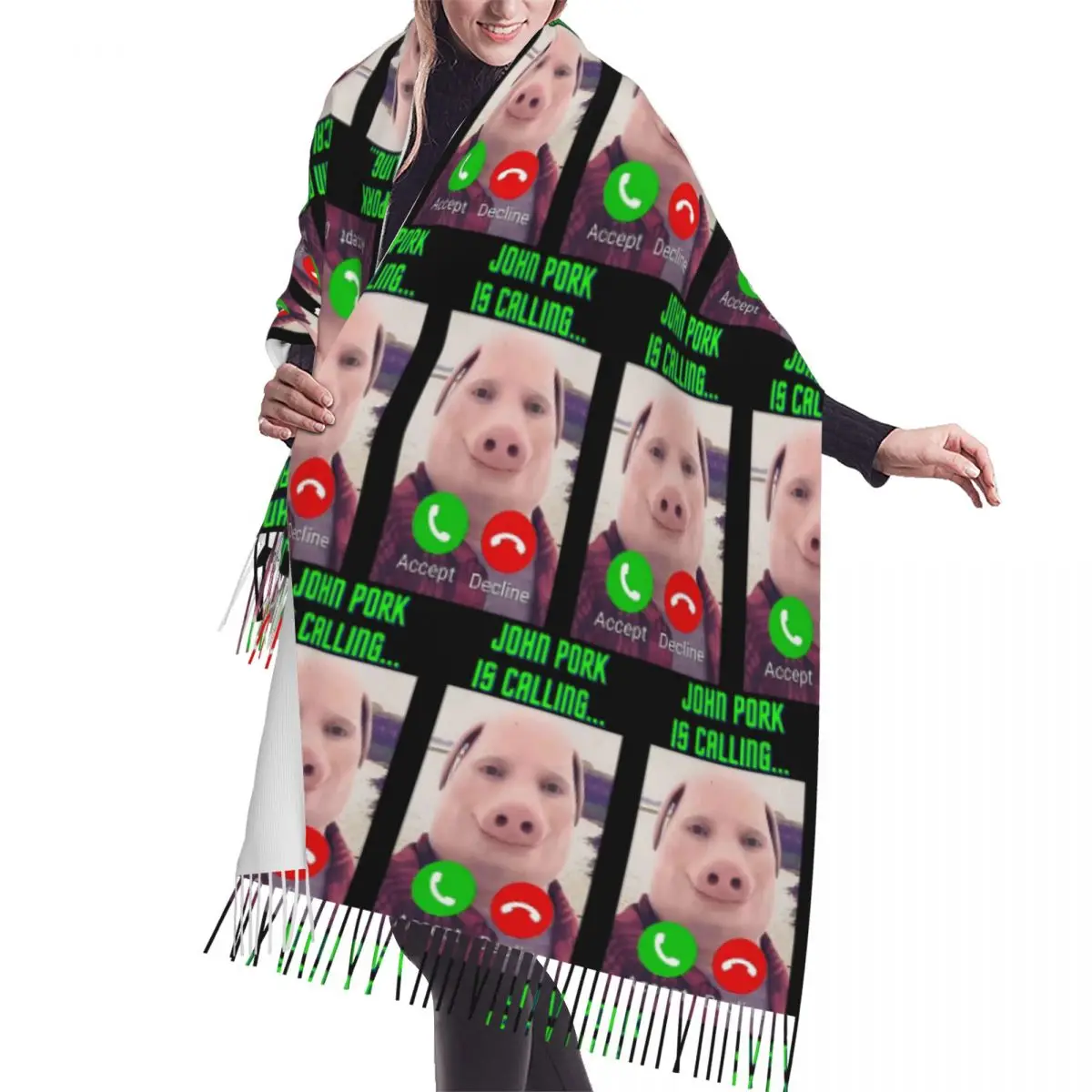 

Шарф John Pork Is Calling, шарфы с кисточками, женские мягкие теплые шали и накидки, большая осенне-зимняя шаль