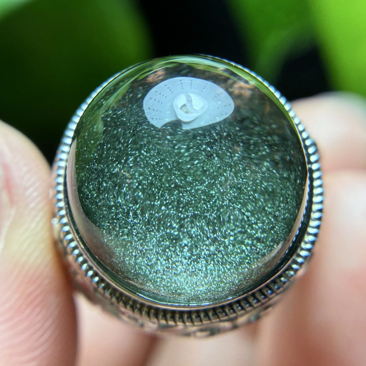 

17mm Natural Green Phantom Quartz Ring Jewelry For Women Men Luck Gift Silver Healing Crystal Beads Gemstone Adjustable Ring