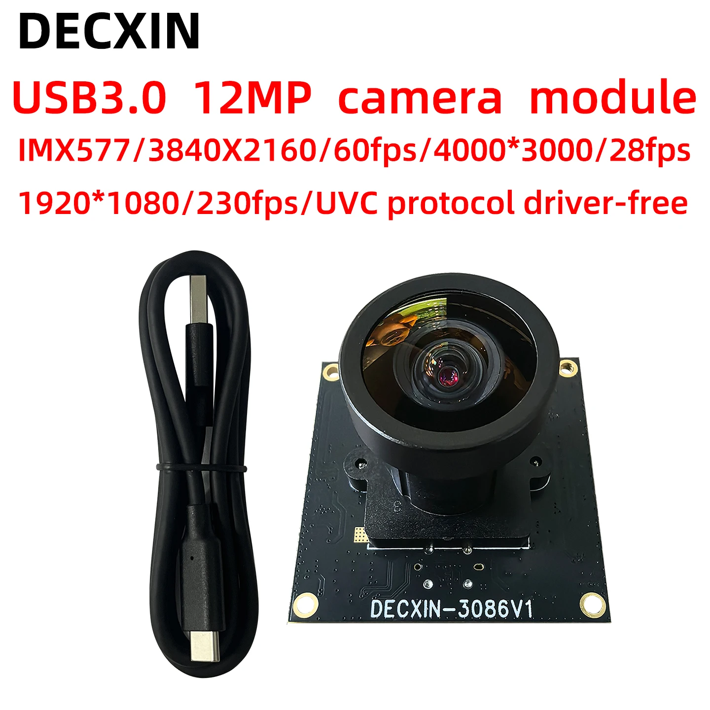 12MP USB3.0 Camera 4K/60fps Industrial Module IMX577 Chip 1080P/230fps Video Conference UVC Protocol