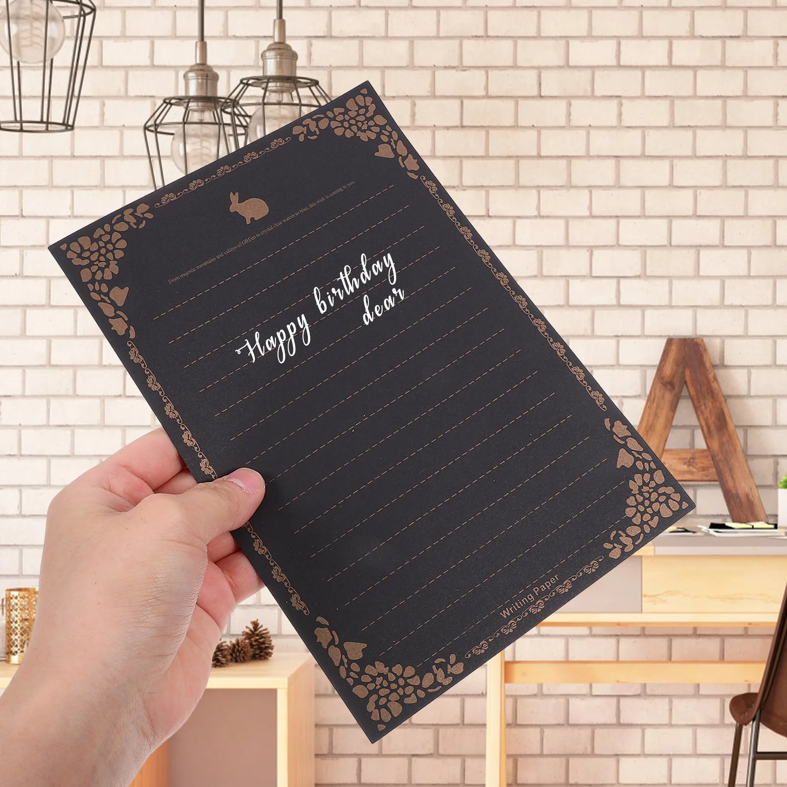 50 Sheets Black Lined Letter Paper Retro Papers Greeting Cards Cute Lace for Invitation Stationary Writing