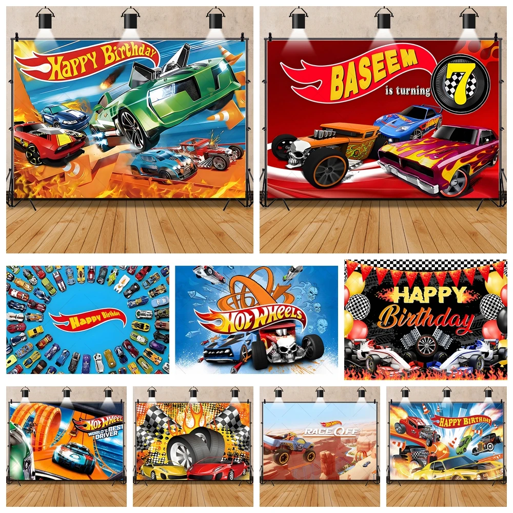 Racing Backdrop Hot Wheels Wild Racing Track Boy Birthday Party Customized Photography Background Photo Decoration Custom Poster