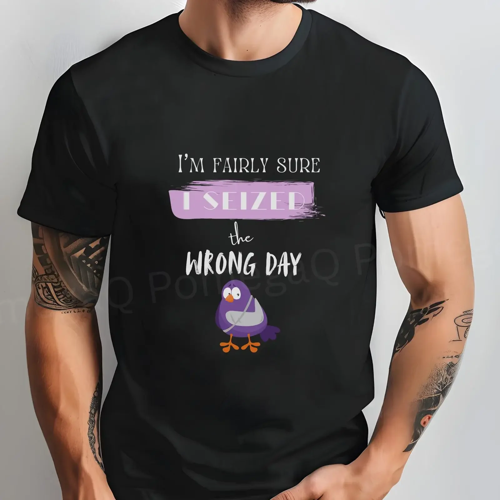 Im Fairly Sure I Seized the Wrong Day T Shirt Injured Purple Bird Illustration vintage Washed Stylish Breathable fashion