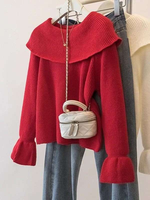 

Красный вязаный свитер с колокольчиком, свободный крой, женский осенне-зимний топ больших размеров для похудения, новогодний топ Faion Sensation