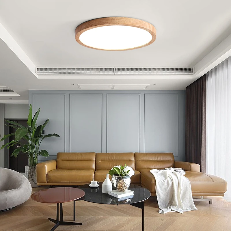 

Nordic LED Ceiling Light Ultra-Thin Wood Grain Simple Minimalist Original Wooden Lighting Fixture For Bedroom Living Room