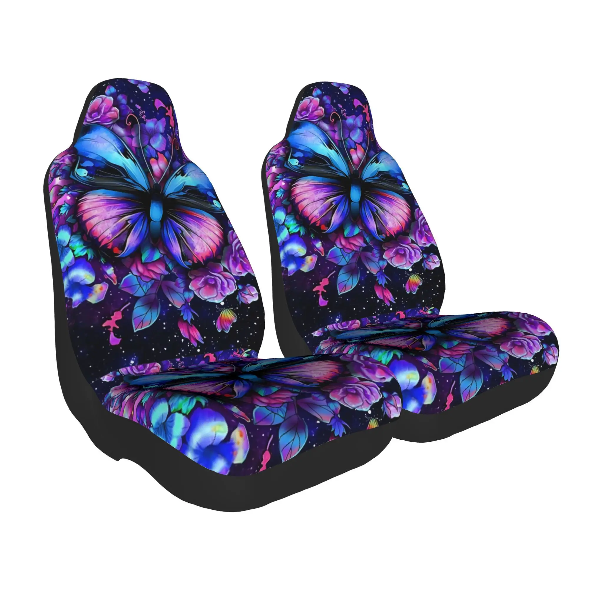 Set Of 2 Vibrant Butterfly-Themed Car Seat Covers, Easy To Install, Washable By Hand, Featuring Elastic Straps And Non-Padded Fr