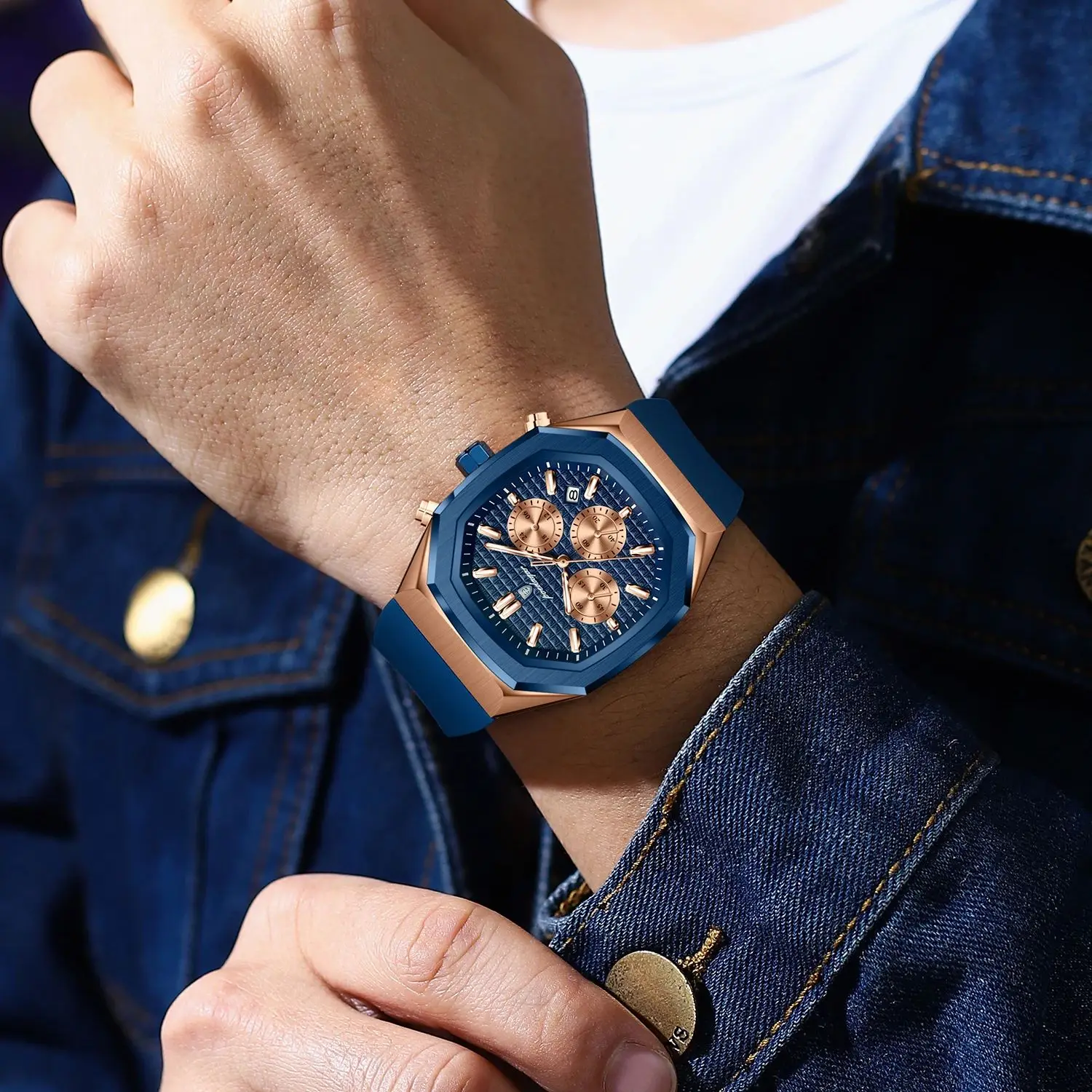 POEDAGAR ساعات فاخرة جديدة للرجال مقاوم للماء مضيئة كرونوغراف تاريخ رجل ساعة سيليكون حزام موضة كوارتز ساعة يد رجالية