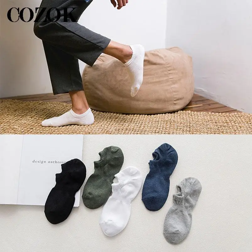 5 Pairs Japanese Style Waist Solid Color Invisible Men Socks Summer Spring Cotton Low Cut Boat Socks Anti-friction Sock Slippers