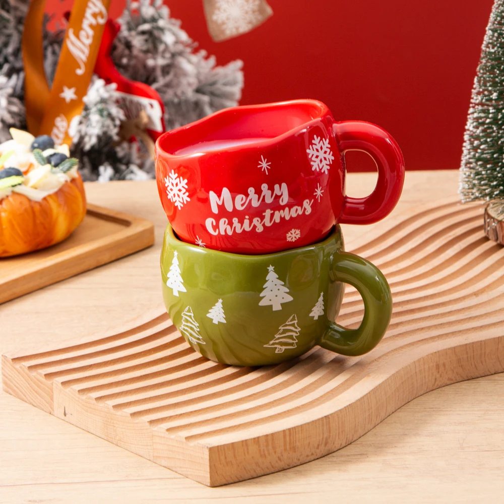 1 قطعة 230 مللي/7.8 أوقية عيد الميلاد السيراميك القدح اليدوية الملمس كوب سيراميك لعصير الحليب القهوة والمشروبات الأخرى