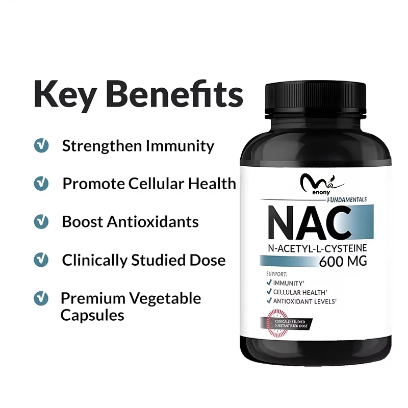 Suplemento NAC N-acetilcisteina 600mg, complementado con soporte inmunológico de glutatión, 60 cápsulas vegetales antioxidantes naturales