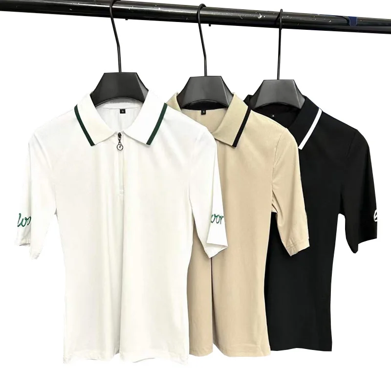

Summer New Golf Women's Outdoor Quick drying Sweatshirt Fashion Versatile Short Sleeve T-shirt Elastic Half Zipper Pullover Top