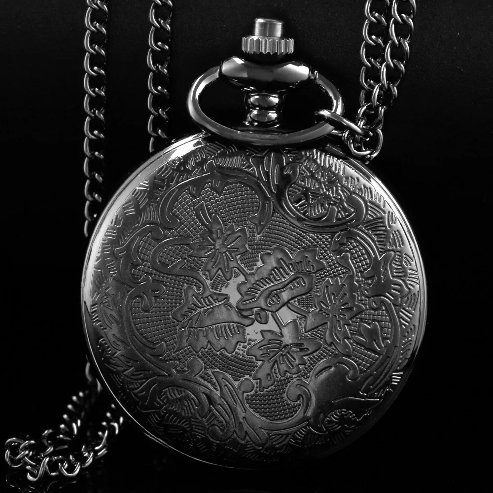 Vintage Black Starry Sky Hollow Retro Quartz Pocket Watch Pocket Watches for Women Men with Fob Chain Christmas Birthday Gifts