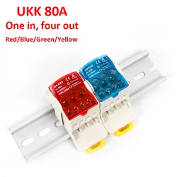 Terminal Block UKK80A Electric Wire Connector one in multiple Out Din Rail distribution Wiring Accessories Blue Yellow Green Red