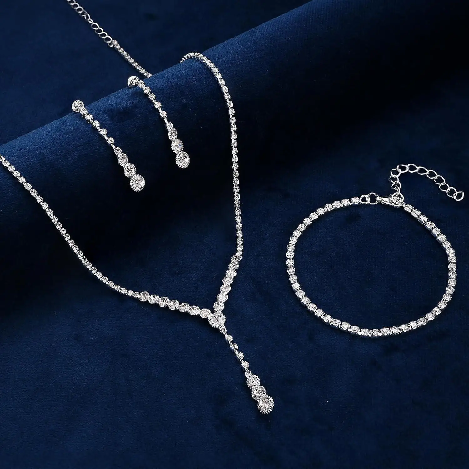 مجموعات المجوهرات قلادة وأقراط مع سوار كريستال للنساء أقراط متدلية على شكل دمعة لحفلات الزفاف ووصيفة العروس #4