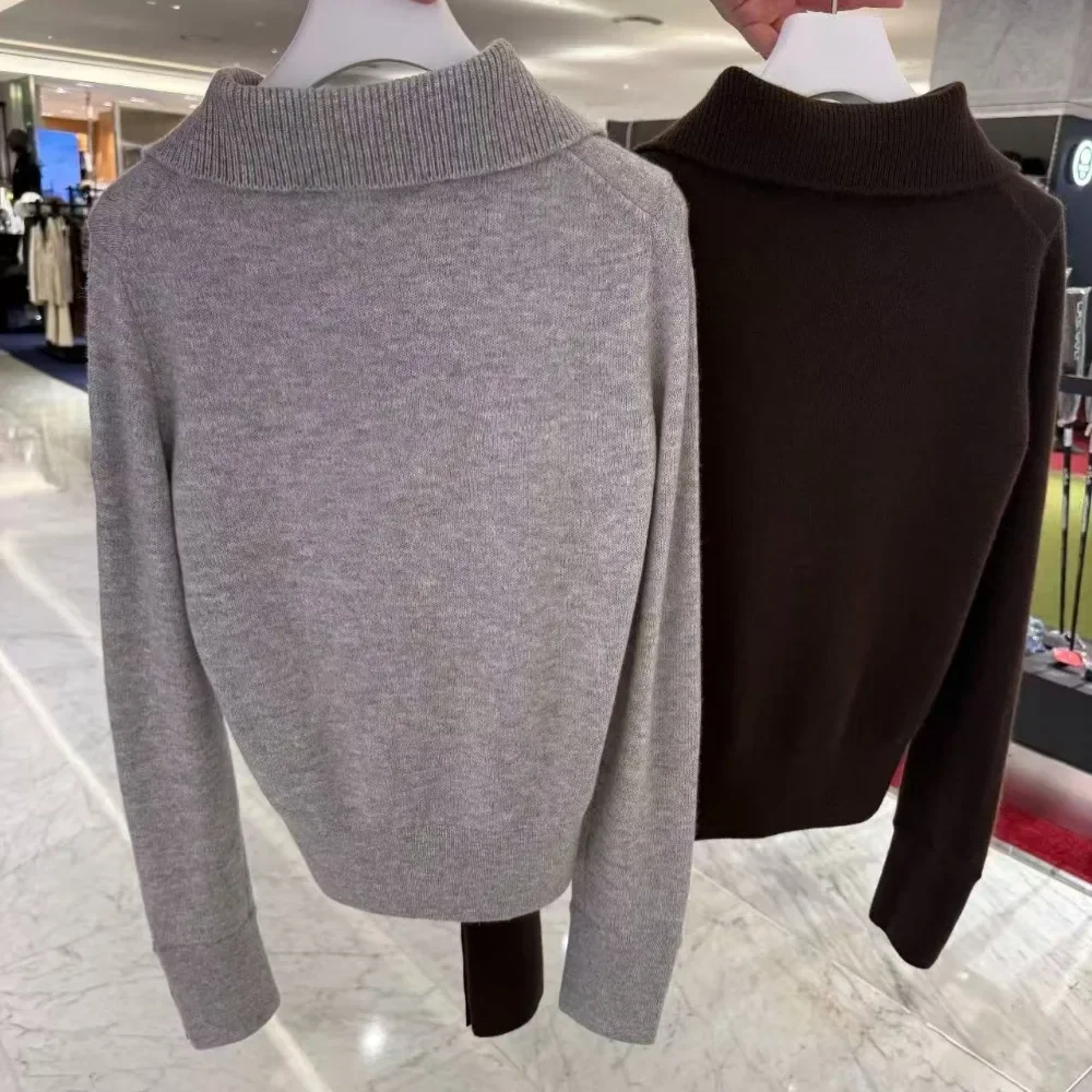 Women's Golf Collared Half-Zip Cashmere Sweater 2026 Fall New Original Korean Premium Soft Warm Windproof Light Stretch Cozy UV