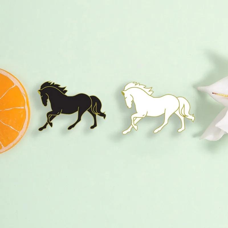 Minimalist Horse Enamel Pins Set Black & White Galloping Horse Brooches Lapel Badges for Backpack Animal Jewelry