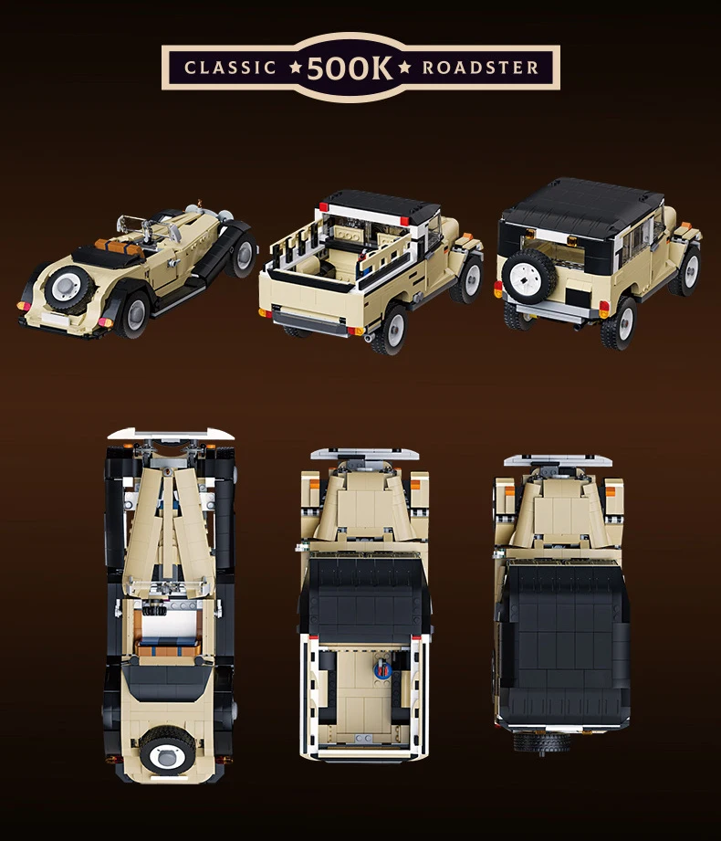 3IN1 Benz 500K Vintage Sportwagen-Bausteinset, klassischer Roadster, Fahrzeug-Baustein, ORV-Pickup-Truck, Spielzeug-Sammlung, ideal als Geschenk – Detail 9