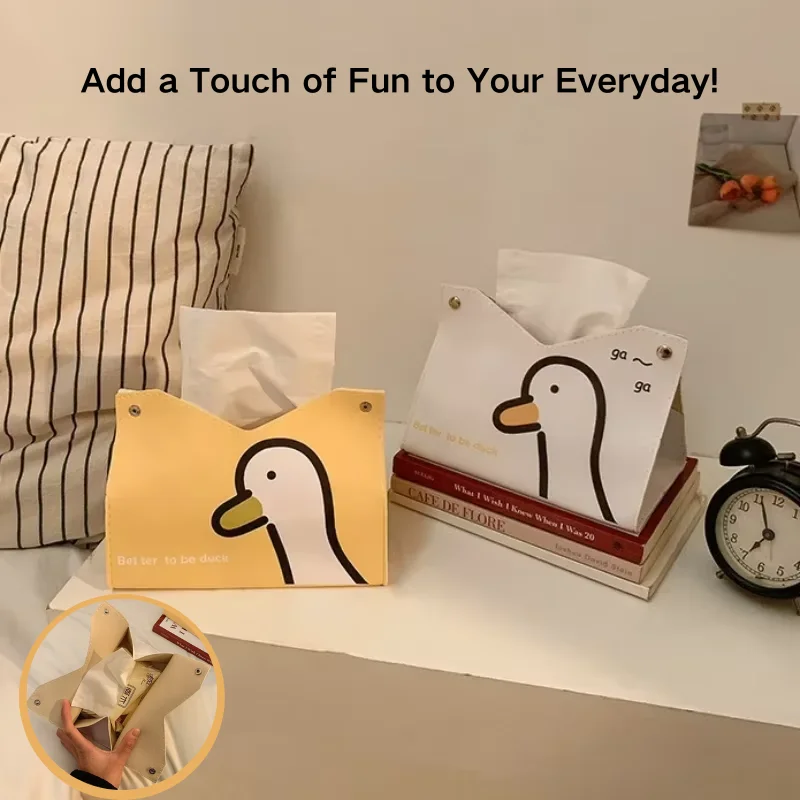Niedliche Enten-Taschentuchbox-Abdeckung – Wasserdichter PU-Leder-Taschentuchhalter mit Kupfer-Schnappverschluss, für Zuhause, Auto & Badezimmer