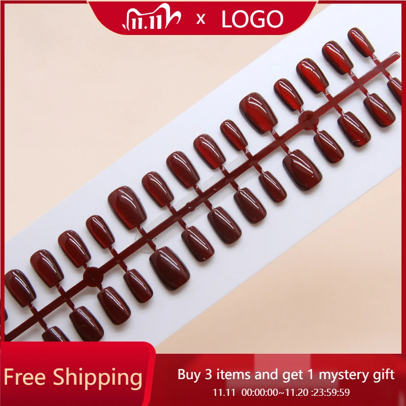 

10 шт. ногти ручной работы «кошачий глаз» в шахматном порядке, красные, белые, короткие, т-образные, многоразовые, липкие, накладные ногти, подходят для девочек