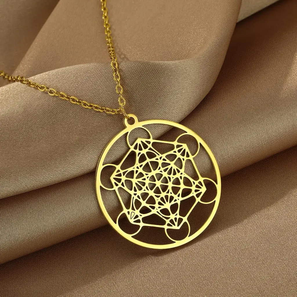 Todorova Geometric Stainless Steel Angel Seal Archangel Pendent Metatron Necklace For Women Men Charms Solomon Jewelry Gift