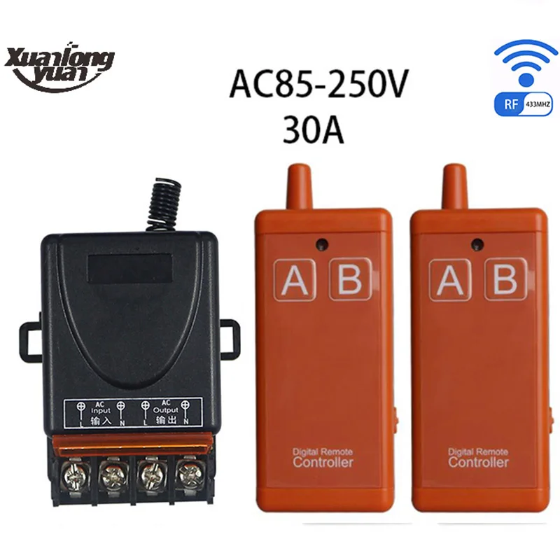 433MHZ Universal AC 110V 220V 1CH 30A RF Wireless Radio Remote Control Switch System Receiver Transmitter With USB Interface