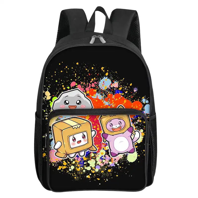 Cute Patten Square Front Pocket Backpack Zipper Large Capacity for Boy/Girls Best Gift 2D Flat Cartoon Children's School Bag