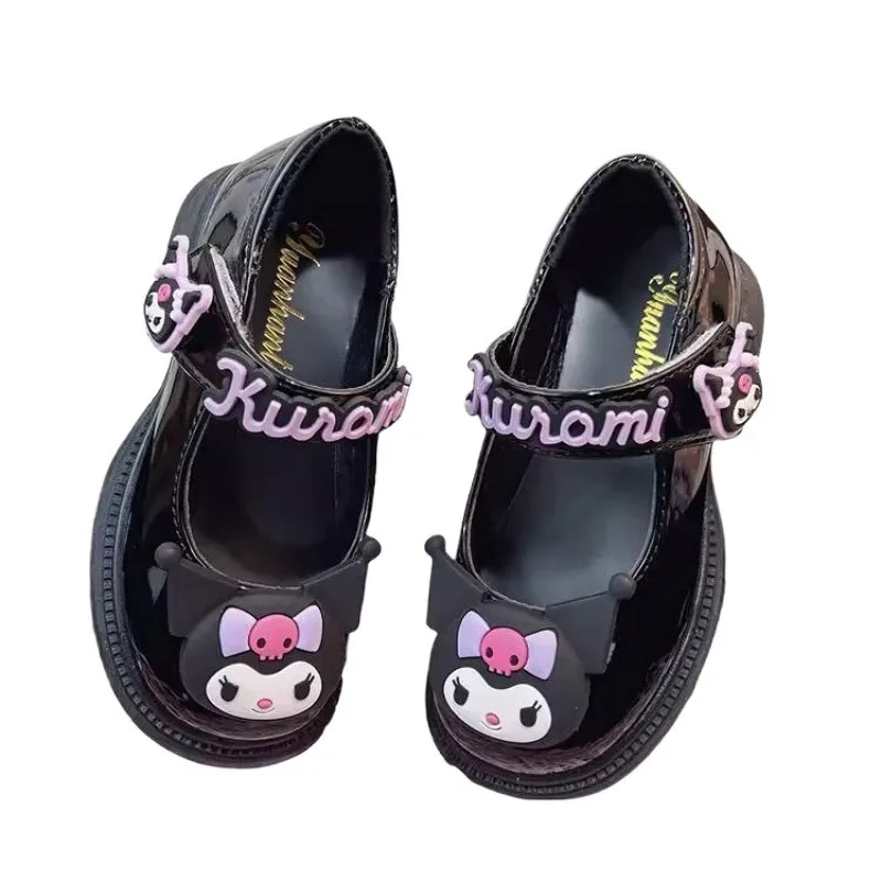 2024 New Sanrio Kuromi Black Lolita Princess Leather Shoes Girls Fashion Soft Sole Kawaii Cartoon Anime Character accessori