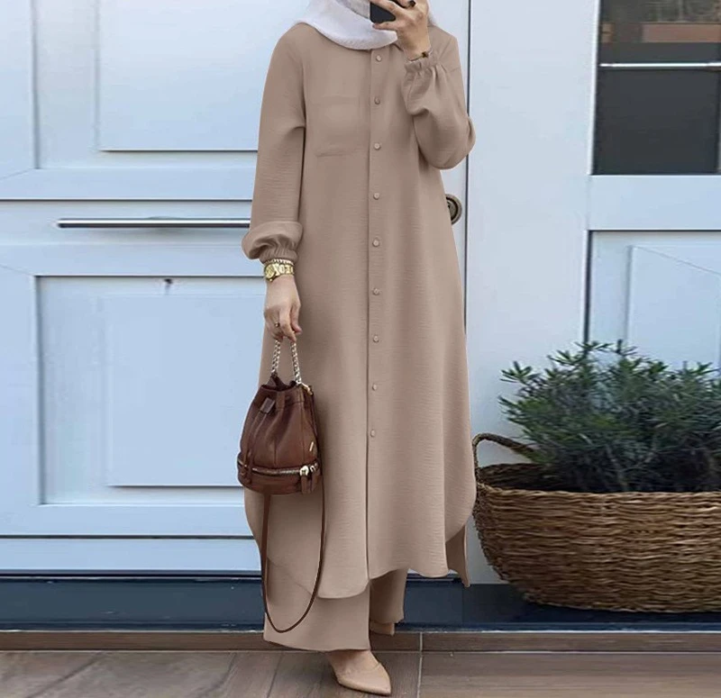 Casual Sets of Clothes for Muslim Woman Fashion Mushroom Button Long Sleeves Pants Suits for Female New Spring and Autumn 2023