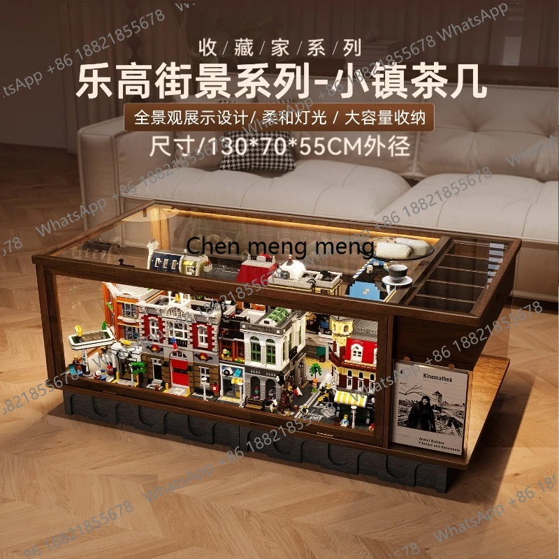 Suitable for street view series building block dust display box household storage living room solid wood coffee table