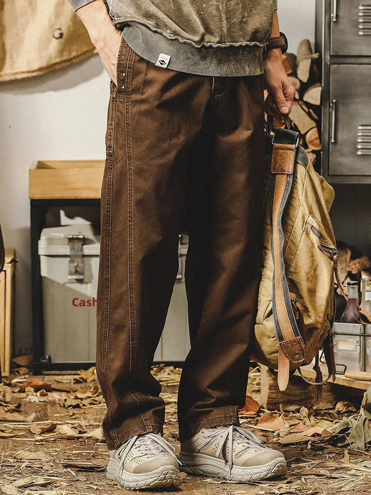 

Американская рабочая одежда в стиле ретро, свободные повседневные брюки на подкладке для мужчин, прямые брюки, осенние брендовые джинсы, хлопковые эластичные талии