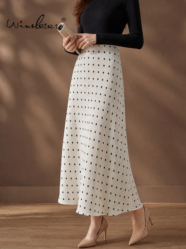 Winsleter-Silk Velvet Elegant Skirts, Elastic Waist Dot, Women Retro Temperament Chic Trumpet Skirt, 2026 Autumn New B69436CC