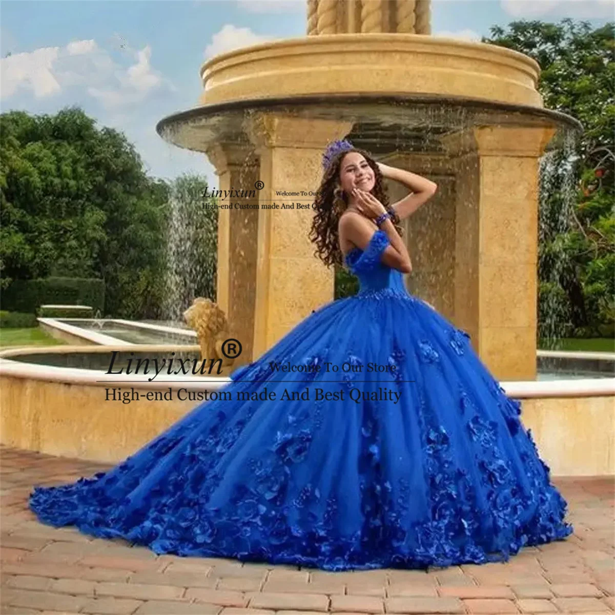 Vestido De quinceañera personalizado, vestido De baile con hombros descubiertos, apliques 3D Floar Sweet 16, vestido con cordones, tren De barrido, Vestidos De XV 15 Años