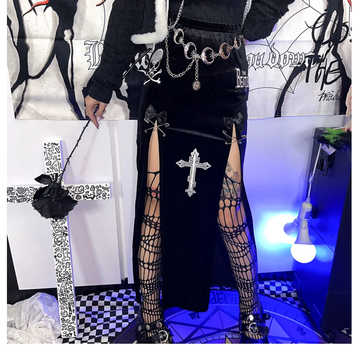 Ruibbit Faux Lederen Lange Rokken Vrouwen Gothic Streetwear Hoge Taille Hollow Out Zwarte Rokken Halloween Party Sexy Vrouwelijke Rokken