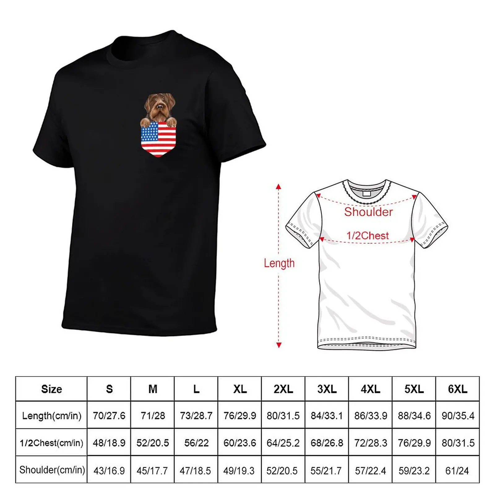 America Flag Wirehaired Pointing Griffon Dog In Pocket T-Shirt Active Wear Sports T-Shirt for Men
