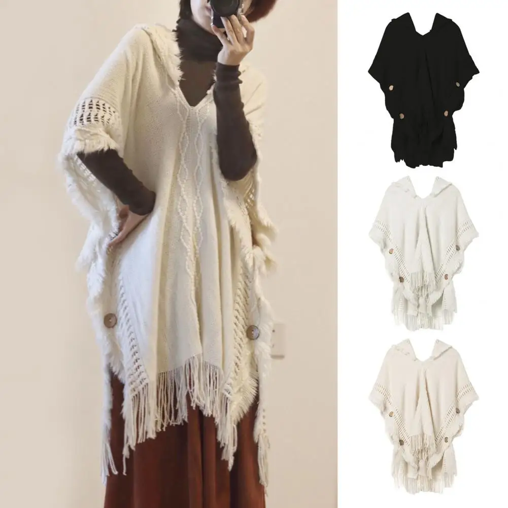 New Women Ladies Imitation Cashmere Tassel Cape Coat Fringe Poncho Oblique Stripe Coat Bohemian Shawl Scarf Knitting Outdoor