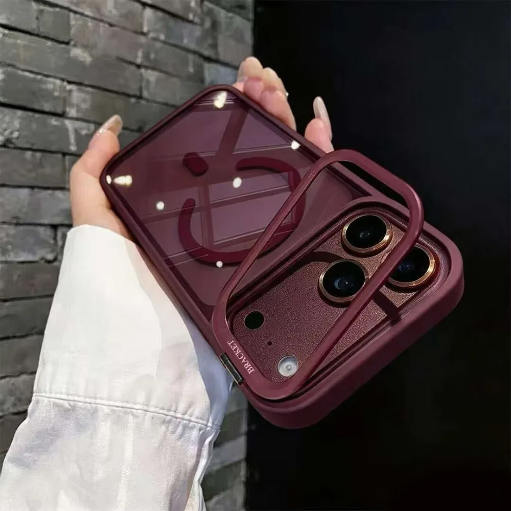 Luxury Bracket Stand Magnetic Phone Case for iPhone 18 Pro 17 16 Plus 15 14 13 12 Pro Max With Lens Protector Cover for Magsafe