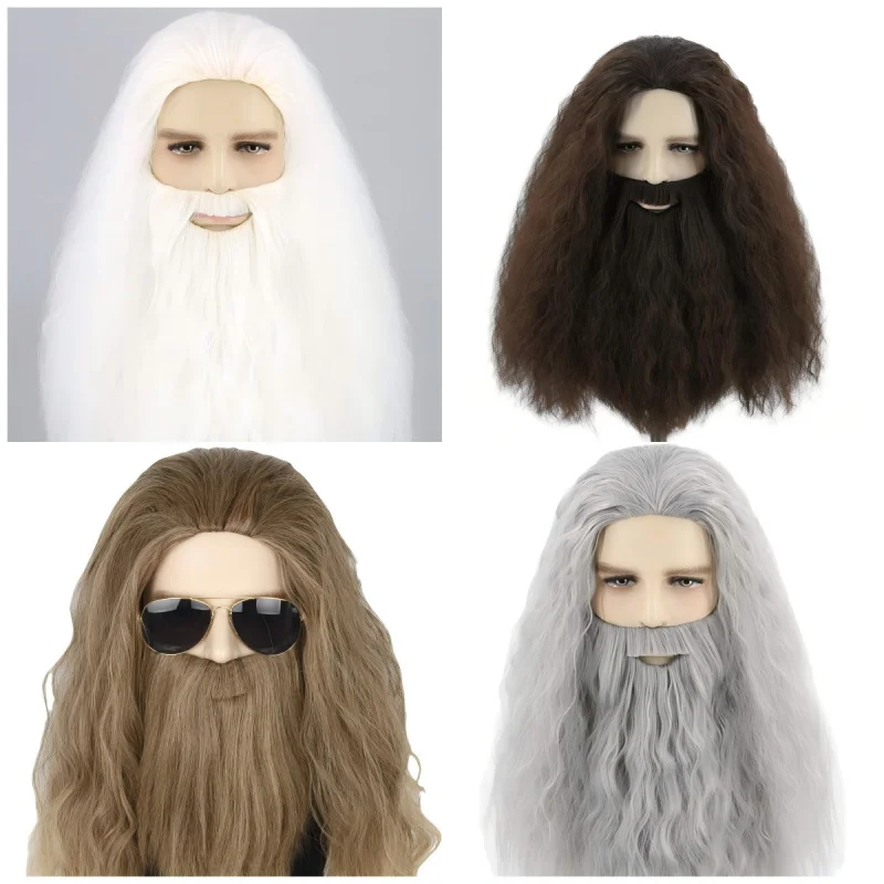 عبر الحدود رمادي أبيض بني سانتا كلوز شعر مستعار اللحية مجموعة كاملة شعر مستعار سانتا كلوز سانتا كلوز
