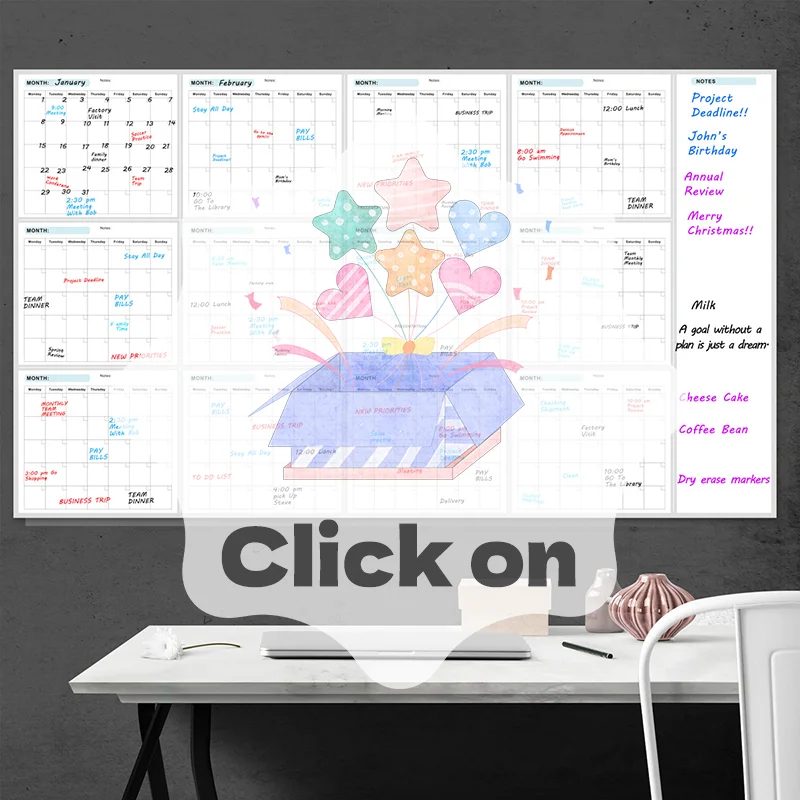Extra Large Undated Erasable Erasable Whiteboard Annual Planner 35x58 Inches For Home School And Office