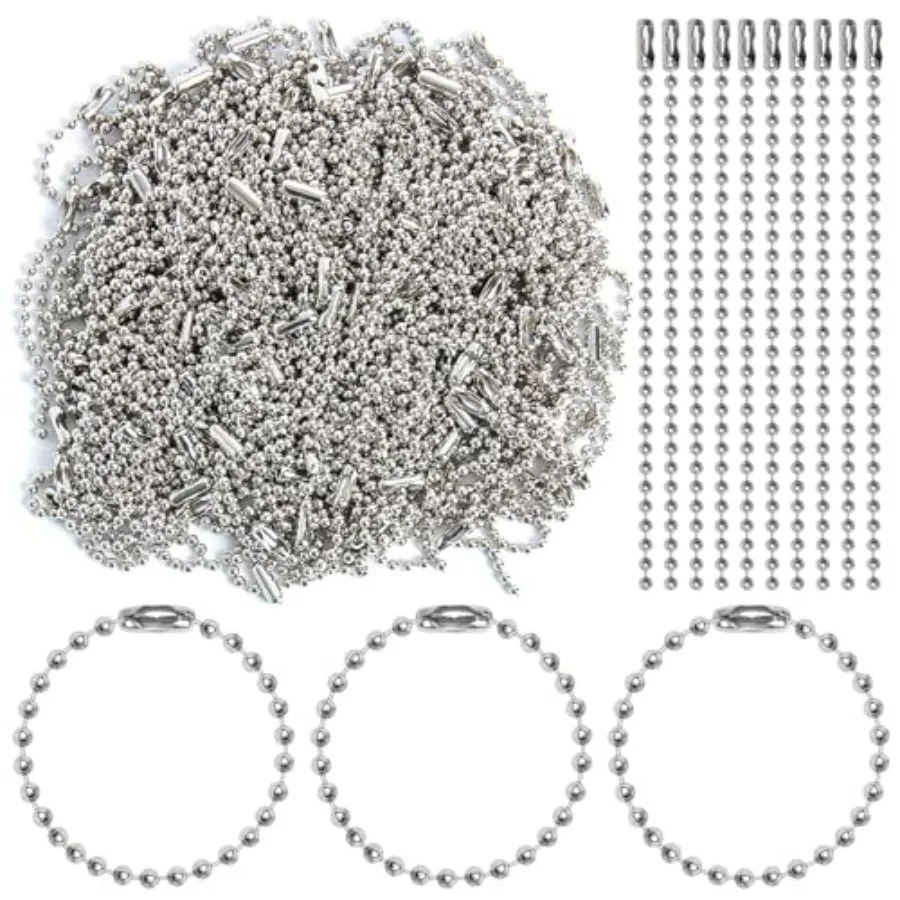 

200 pcs 100 mm Long Bead Connector Clasp Ball Chains Keychain Tag Keychain Ball Chain 2.4 mm Diameter Adjustable Antiqued Metal