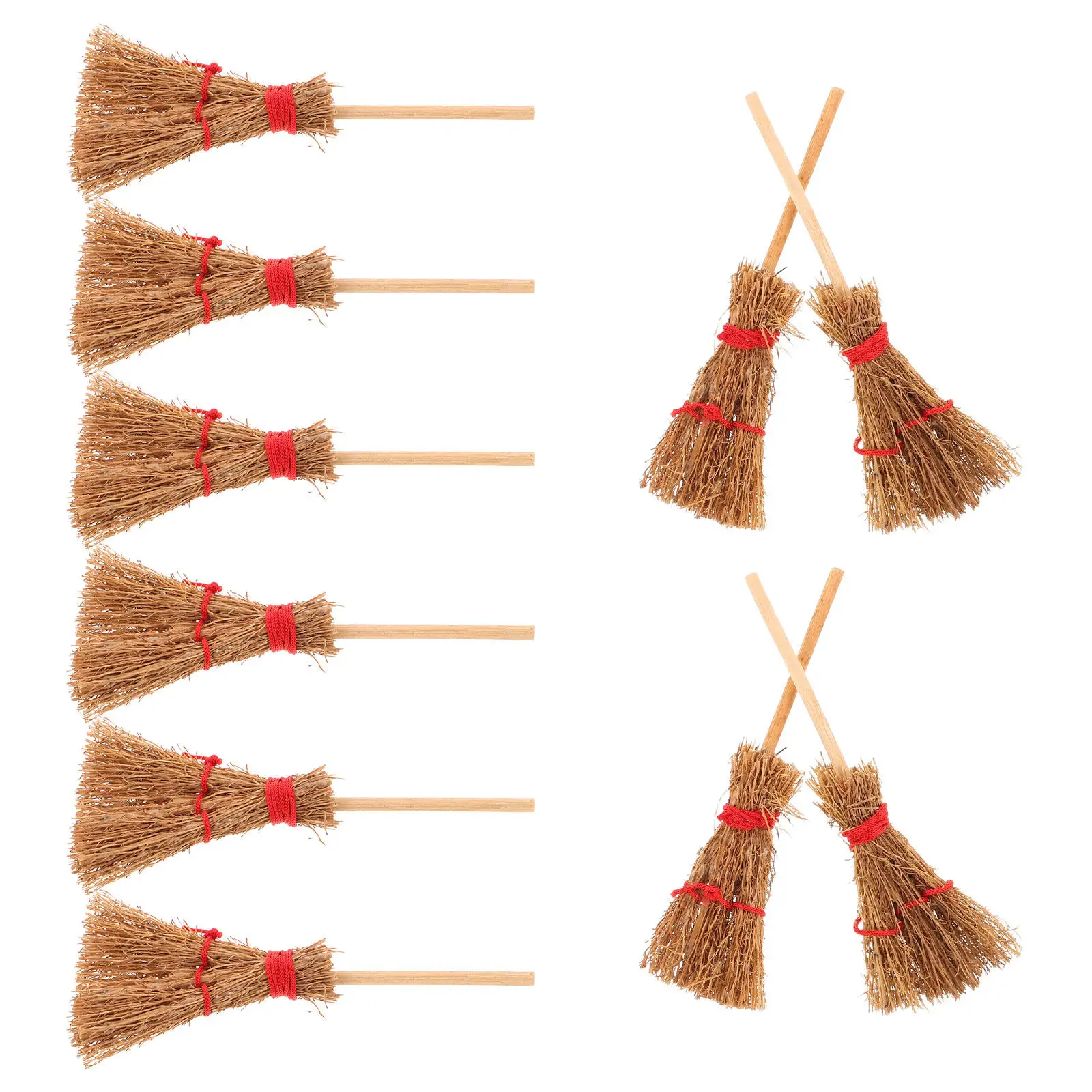 12Pcs Miniature Witch Brooms Straw Handles Realistic Design for Halloween Party Dollhouse Decoration Miniature Dollhouse Brooms