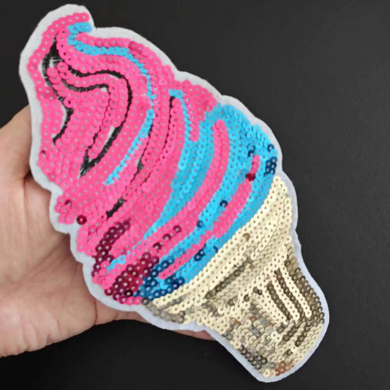 Clothing Women Shirt Top Diy Ice Cream Patch Sequins deal with it T-shirt Iron on Patches for clothes Stickers