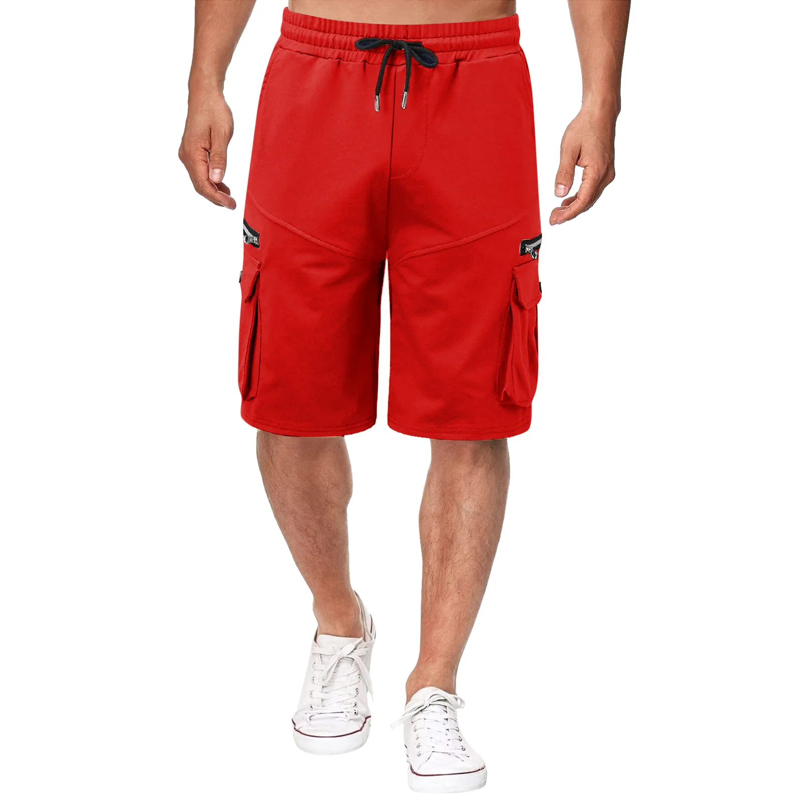 

Men's summer 8-color workwear shorts, silk cotton loose large-sized capri mid-length pants, multi-pocket workwear pants