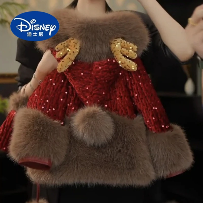 

Disney Girls' Chinese New Year Hooded Jacket | 2025 Autumn Winter Fleece-Lined Cute & Stylish Coat