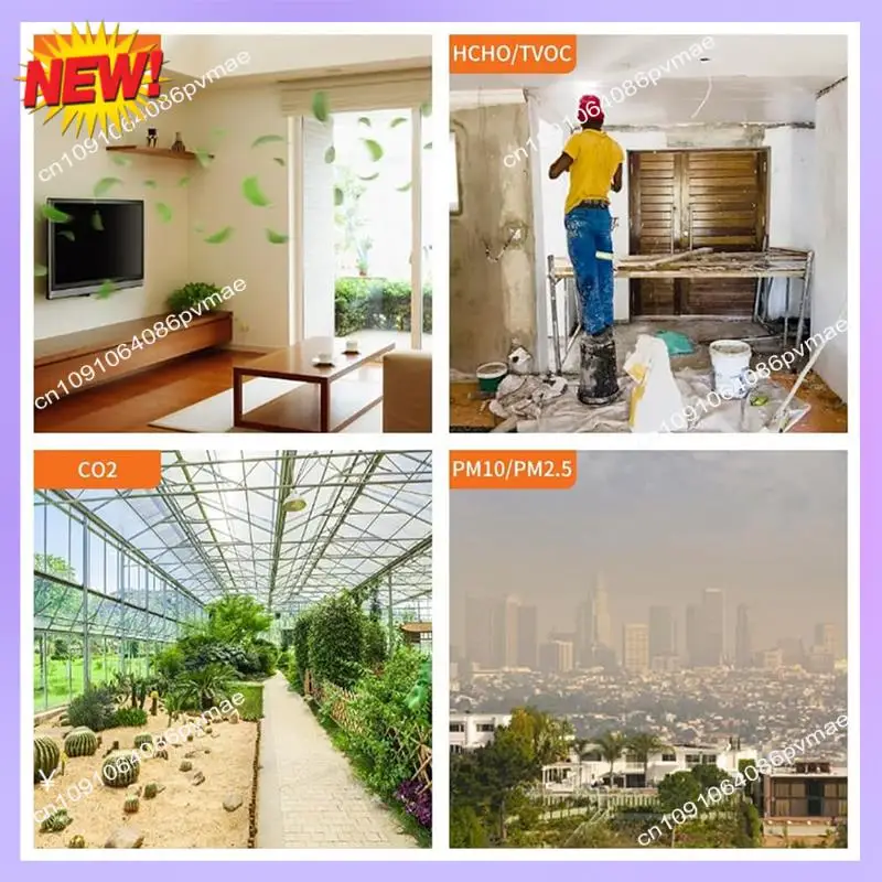 Monitor de calidad del aire T24C para interiores, con visualización de fecha y hora y despertador, monitor de CO2 negro