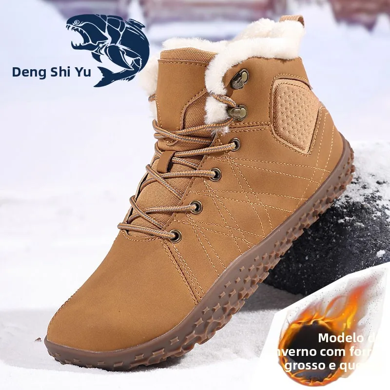 dengshi-fish-winter-new-men's-shoes-wide-head-fleece-anti-cold-snow-boots-outdoor-warm-wide-lasting-barefoot-shoes