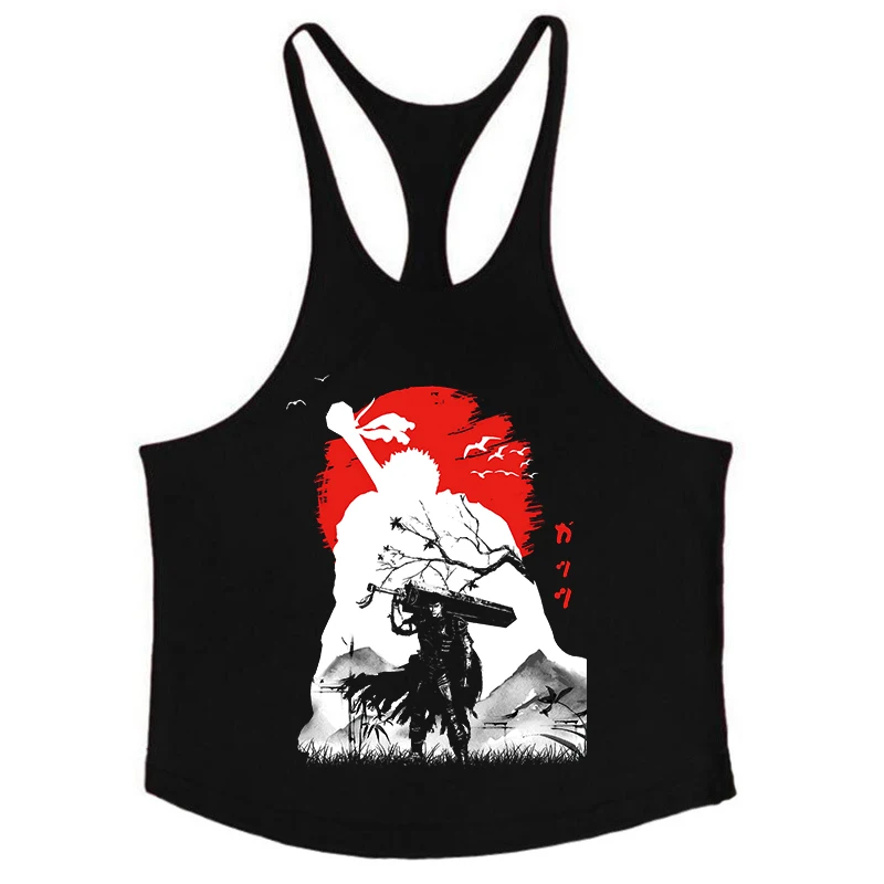 Berserk Grafik-Tanktop aus Baumwolle für Herren, Sommer, ärmellos, Y-Back-Weste, für Fitness, Muskeltraining, sportliches Workout, Unterhemd, Activewear – Detail 11