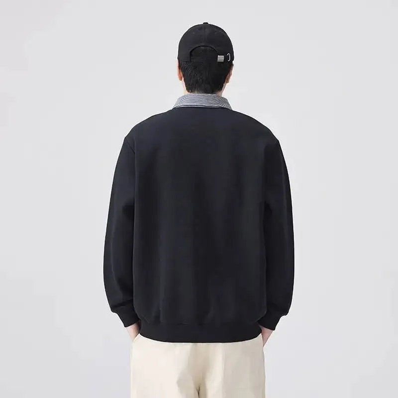 قميص ثقيل الوزن مكون من قطعتين بقلنسوة للرجال فضفاض بأكمام طويلة وياقة مقلوبة على الطراز الأمريكي القديم لربيع الخريف #4