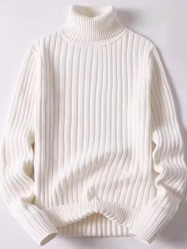 

Warm Knitted Sweater High Collar Turn down Collar Color Men's Faion Casual Thiened Polyester Fiber Long Sve Top