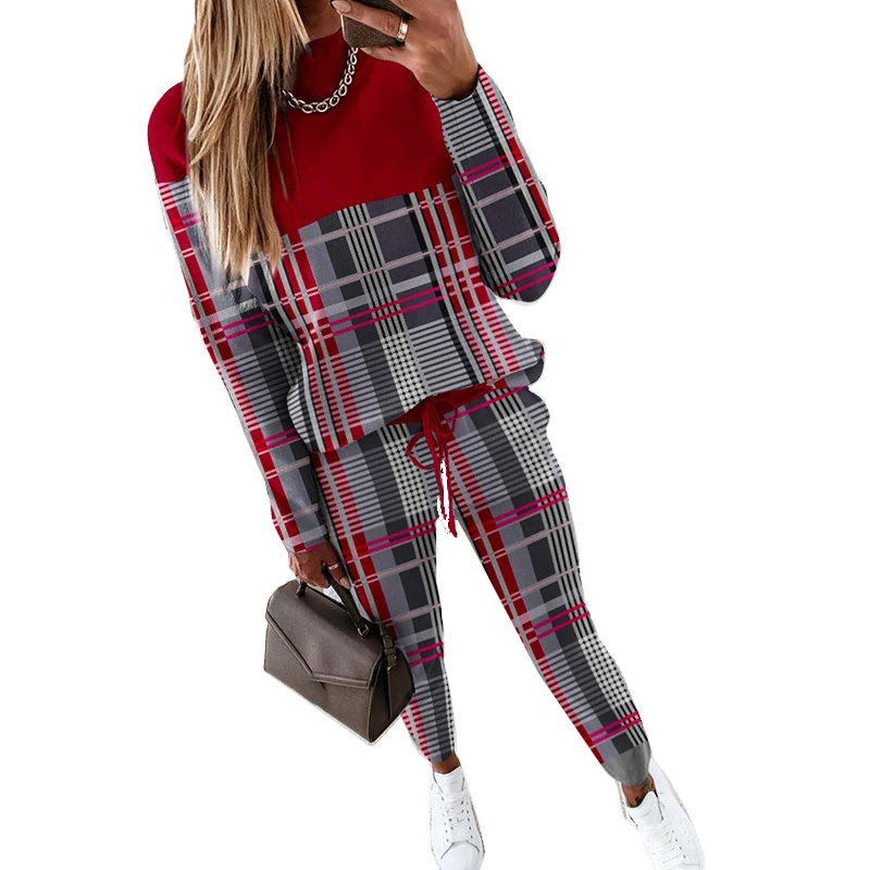 

Autumn Women Turtleneck Sweatshirts Suit Fashion Cotton Two Pieces Loose Pant Set Lady Oversized Geometric Print Tracksuits XXXL