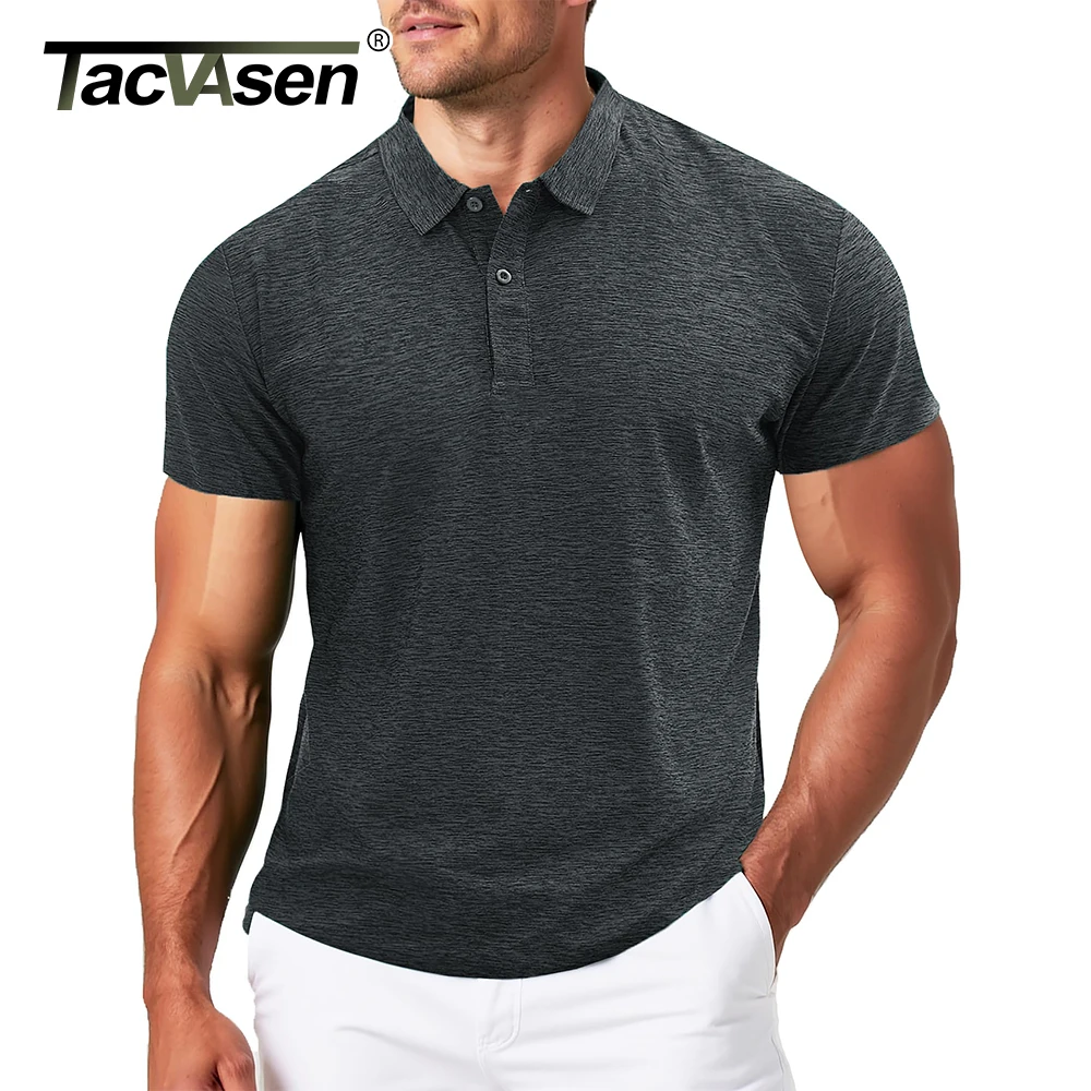 

TACVASEN Men's Lightweight Short Sleeve Collared T-Shirts with 2 Buttons Business Casual Tee Moisture-Wicking Sports Golf Shirt